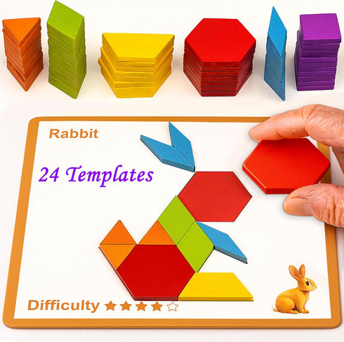 PHIELEY Dementia Activities for Patients, 80 Pieces Wooden Tangrams Cognitive Game for Seniors,