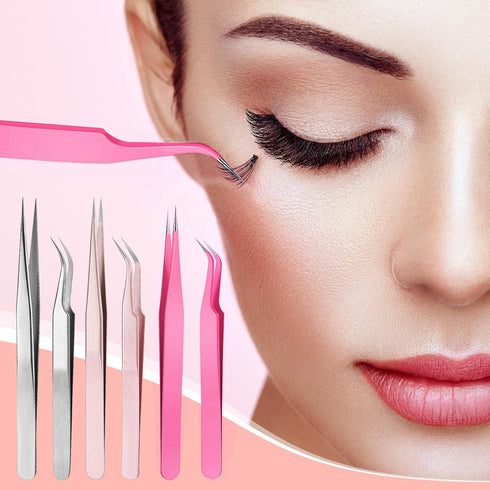 Mudder 6 Pcs Lash Tweezers, High Precision Eyelash Tweezers for Lash Extension, Colorful