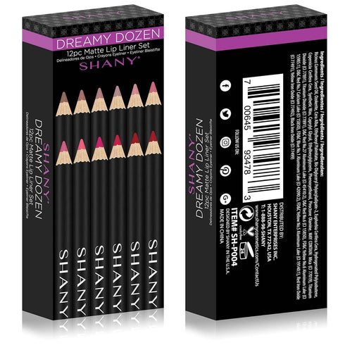 SHANY Dreamy Dozen Matte Lip Liner Set, Vegan Long-Lasting Professional Velvet Pencils, Pack of 12