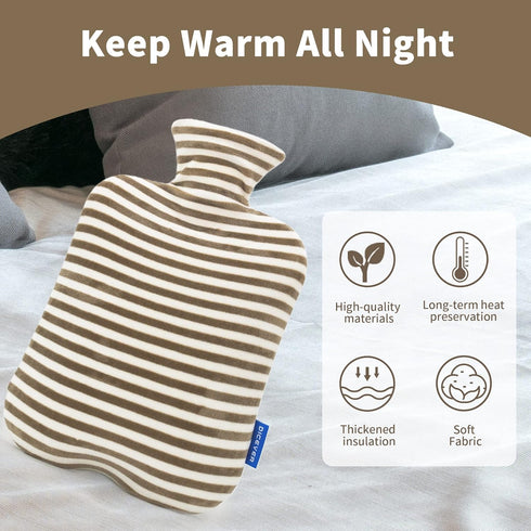Hot Water Bottle with Soft Cover, 2L for Menstrual Cramps and Pain Relief, Gray
