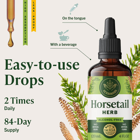 Horsetail Horsetail 84-Day HERBAMAMA Herb Extract Drops - Vegan Hair, Nail & Skin Care with Leaves Tincture - Non-GMO