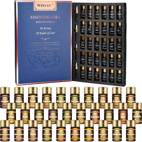 Essential Oils Set-Essential Oils-Perfect for Diffuser, Humidifier,Aromatherapy, Massage,Soap Making,Skin & Hair Care,30x5