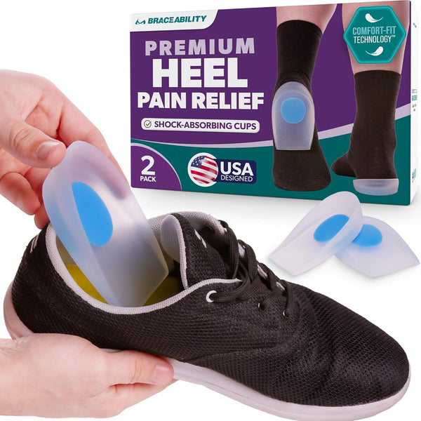 BraceAbility Heel Spur Cups - Medical-Grade Silicone Plantar Fasciitis Insole Cushion Pads (Pair - Medium)