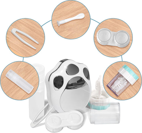 Contact Lens Travel Kit with Cleaner Washer, Portable Box with Mirror, Tweezers, Remover Tool, Solution Bottle (Silver2)