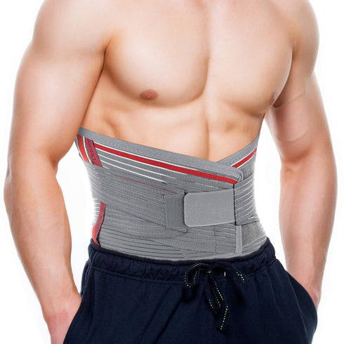 ORTONYX Lumbar Support Belt, Ergonomic Design, Breathable Material, M/L, Gray/Red