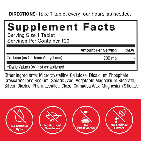 Force Factor Caffeine Pills 200mg - 100 Tablets for Energy, Focus, Strength & Performance Boost.