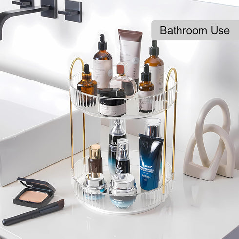 YCIA&DONE 360 Rotating Makeup Organizer - High Capacity 2 Tiers Cosmetic Skincare Perfume Organizer (Clear White)