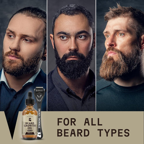 Striking Viking Beard Growth Kit, Beard Growth Oil with Roller for Thickening and Conditioning, Vanilla 2 Fl Oz