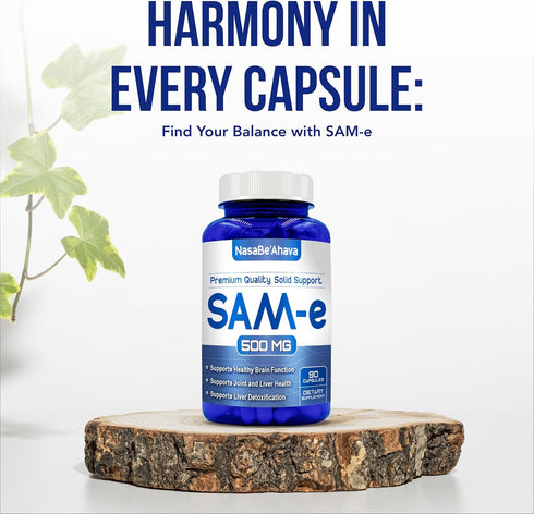 SAM-E Supplement 500mg | S-Adenosyl-L-Methionine for Bone and Mood Support | Non-GMO, Gluten Free (90 Day Supply)