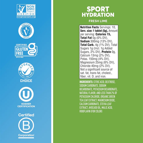Nuun Sport + Caffeine Electrolyte Tablets, Fresh Lime, 8 Pack (80 Servings)