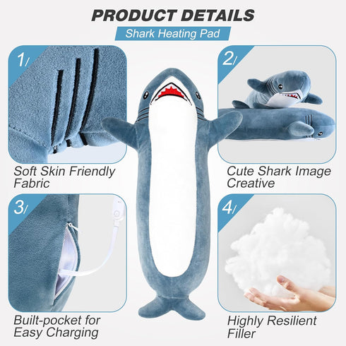 Shark Heating Pad for Period Cramps & Menstrual Pain Relief, Cute Heated Stuffed Animal Heating Pad Plush, Portable USB