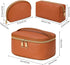 KTMOUW 3 Pcs Waterproof Makeup Bag Set: Portable Travel Cosmetic Organizer, Weave Toiletry Bag for Women, Brown