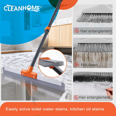 Rubber Floor Squeegee for Concrete & Tile - Heavy Duty Garage Shower Floor Squeegee Broom with Extendable Handle