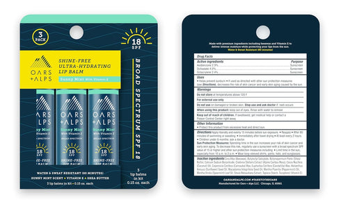 Oars + Alps Lip Sunscreen - SPF 18 Lip Balm, Shine Free Sunscreen for Lips, Moisturizing, Hydrating, 3pk