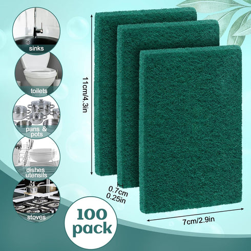 Hoolerry 100 Pcs Heavy Duty Scouring Pads, Non Scratch Household Scrub Pads for Kitchen Cleaning