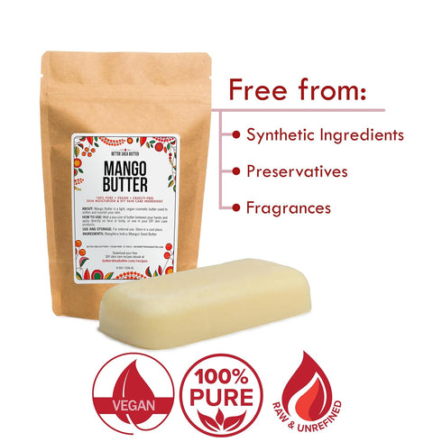 Raw Mango Butter, 100% Natural Skin and Hair Moisturizer, 8 oz Block for DIY Whipped Body Butter