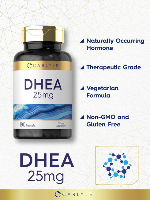 Carlyle DHEA 25mg Supplement | 180 Vegetarian Tablets for Men and Women, Non-GMO & Gluten Free