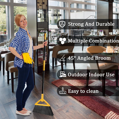 Sturdy Outdoor & Indoor Angle Broom - Yellow, Long Handle for Garage and Kitchen Use