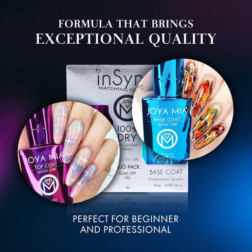 JOYA MIA Gel Polish Set - Base & Top Coat, No Wipe, Soak-Off, 15ml Each, Long-Lasting, High-Gloss