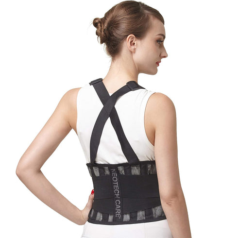 NeoTech Care Back Brace with Suspenders/Shoulder Straps - Light & Breathable - Lumbar Support Belt for Lower Back Pain