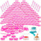 MotBach 100 Pcs 3g Empty Plastic Containers with Lids, Tiny Makeup Sample Containers, Pink Round Jars