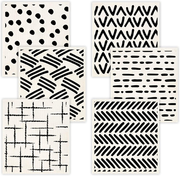 Morigins Swedish Dishcloths for Kitchen,6 Pack Black Minimalist Swedish Dish Towels,Cellulose Sponge