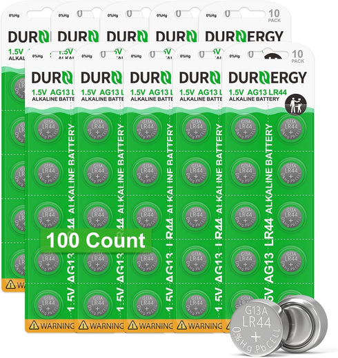 LR44 Batteries, 100 Pack AG13 Button Cell Battery, 1.5 Volt Alkaline Battery for Watches