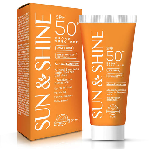 Sun&Shine 100% Mineral Sunscreen Zinc Oxide SPF50+ for Sensitive Skin, Fragrance Free Face Lotion, 1.7 Oz