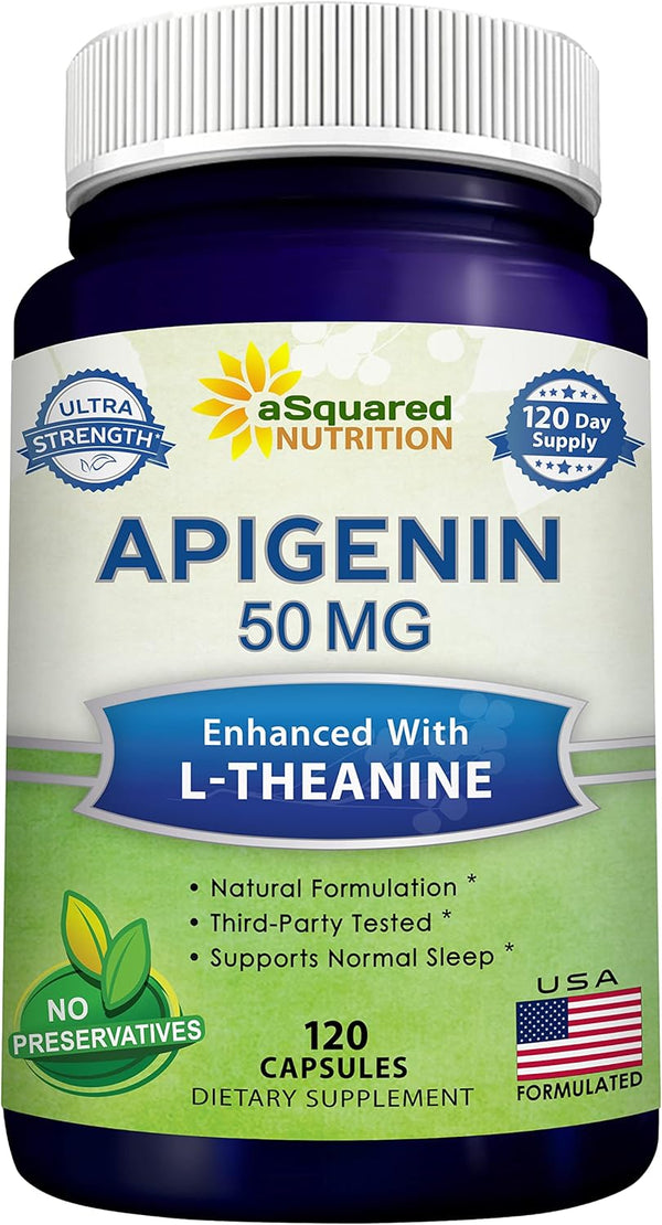 aSquared Nutrition Apigenin 50mg & L-Theanine 200mg - 120 Capsules for Sleep and Relaxation