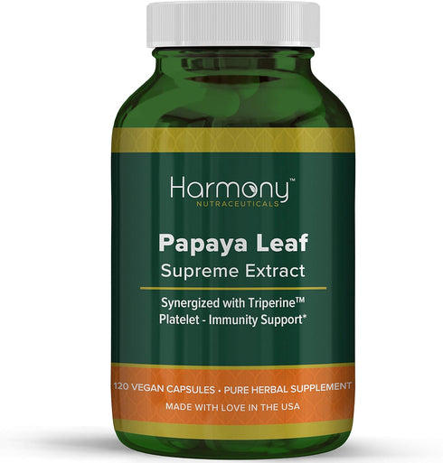 Harmony Nutraceuticals Papaya Leaf Supreme Extract, Organic Dr. Gumman's Clinical Grade 120 Vegan Capsules