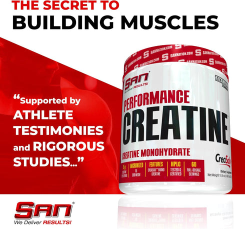 SAN Performance Creatine 300g - Supports Muscle Growth and Athletic Performance, 60 Servings