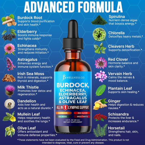 JB Wellness Co 4 oz Lymphatic Drainage Supplement - Burdock Lymphatic Support Drops - Burdock Root, Mullein, Echinacea