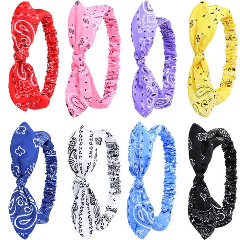 Hicarer 8 Pcs Retro Print Bandana Headbands - Paisley Print Headwraps for Women, Knot Headbands