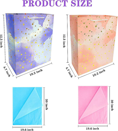 BLESZSING Large Gift Bags Set, 2 Pack Paper Gift Bags with Tissue Paper, Colorful Pink Blue