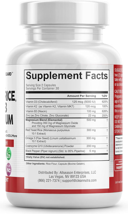 COQ10 200mg, Red Yeast Rice 3000mg, Omega 3 3000mg - Heart Health Support Vitamins for Women and Men, 60 Ct