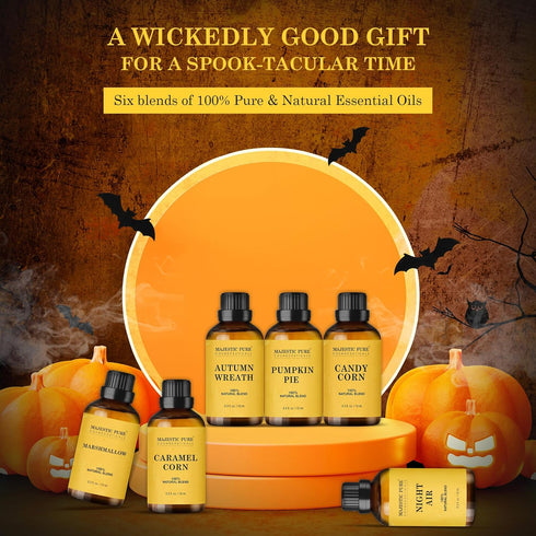 MAJESTIC PURE Halloween Essential Oil Gift Set - Autumn Wreath, Pumpkin Pie, and More Scents for Candle Making