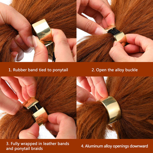 Yaomiao 3 Pieces Metal Circle Hair Cuff Elastic Hair Band Ties, Ponytail Holder Rope Accessory for Women Girls, 3