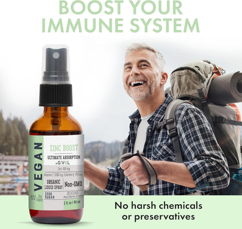 Organic ZINC Boost Mist 100 g (Extra Strength) - Sugar Free with Vitamin C and Elderberry Extract, Vegan Spray