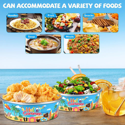 gisgfim 24 Set Pool Party Supplies, 18.6oz Disposable Bowls for Ice Cream, Hawaiian Paper Serving Bowls