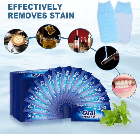Mint-Flavored Oral Finger Wipes, Teeth Whitening Wipes, Oral Cleaning Wipe (Dark Blue, 60 Pcs)