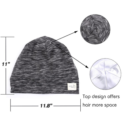 Silky Satin Lined Bonnet for Women, Adjustable Slouchy Beanie Sleep Cap for Long Curly Hair, Braids, Dreadlocks (Black)