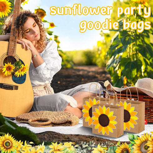MotiMind 18 Summer Pcs Sunflower Party Gift Bags with Handles Sunflower Paper Goodie Bag for Birthday Party Favor
