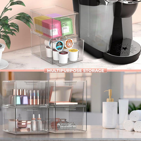Sorbus Clear Makeup Organizer - Stackable Acrylic Drawer Organizer for Vanity, Bathroom, and Office Storage