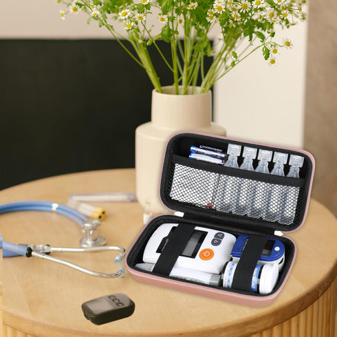 Diabetic Supplies Hard Case, Organizer Bag for Diabetes Testing Kit, Blood Glucose Monitor, Rose Gold