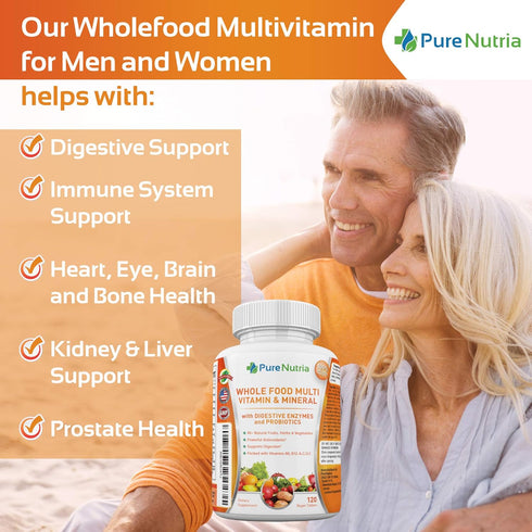 Whole Food Multivitamin and Minerals with Probiotic Enzymes, 120 Multivitamins for Women and Men