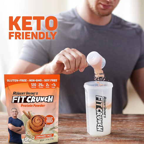 FITCRUNCH Tri-Blend Whey Protein, Keto Friendly, Low Calories, High Protein, Gluten Free (18 Servings, Cinnamon Twist)