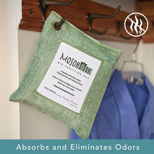 Moso Natural Air Purifying Bag 200g (3 Pack). A Scent Free Odor Eliminator for Cars, Closets, Bathrooms, Pet Areas. Premium Moso Bamboo Charcoal Odor Absorber (Green)