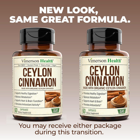 Organic Ceylon Cinnamon Capsules, Non-GMO Vegan Supplements for Inflammation Balance, 60 Caps