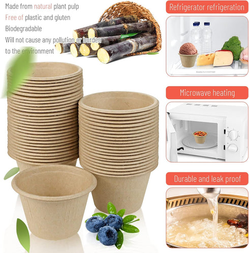 200 Pcs 4 oz Natural Sugarcane Biodegradable Bowls, Disposable Paper Bowls for Salad, Hot Soup, Pasta, and Dessert