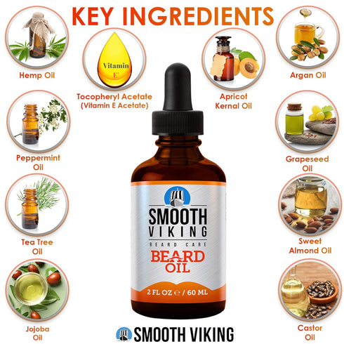 Smooth Viking Beard and Mustache Oil for Men - 2 Oz Argan Formula for Moisturizing, Grooming, Soothing